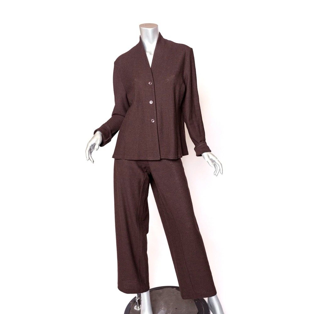 Eileen Fisher 2 pc Brown Boiled Wool Pantsuit Size L